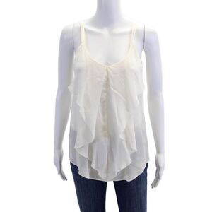 Cut 25 Womens Spaghetti Strap V Neck Ruffled Silk Blouse Top White Size Small